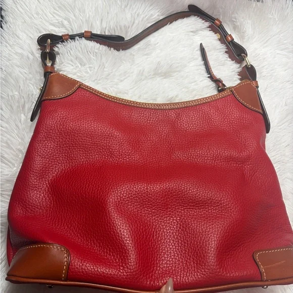 Dooney & Bourke Red Leather Shoulder Bag with Tan Trim - Picture 8 of 12